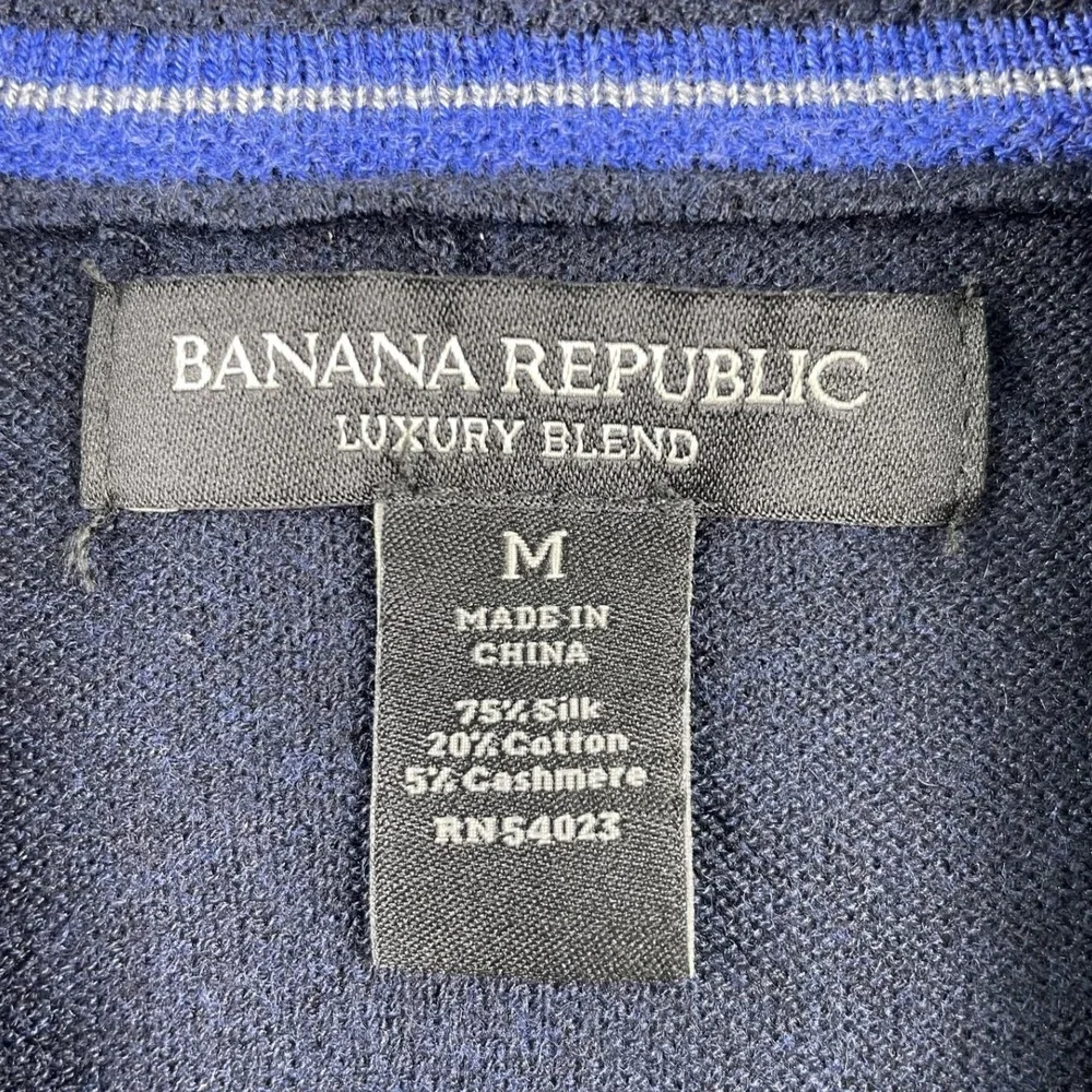 Banana Republic Sweater Mens M Blue Argyle Full Zip Luxury Silk Cotton Cashmere